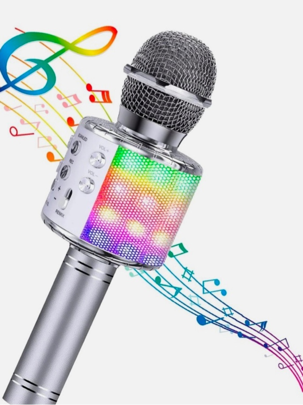 Wireless RGB Karaoke Microphone - Silver
